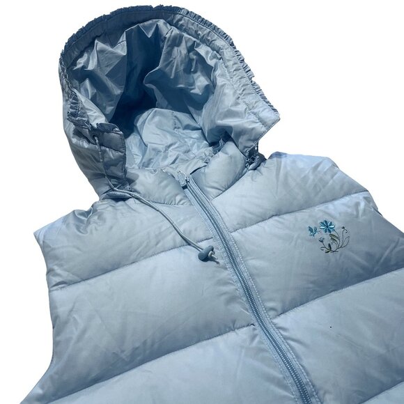 Girls Sky Blue Hooded Puffer Jacket Vest (Youth 12–14) – Embroidered + Down - Picture 5 of 7